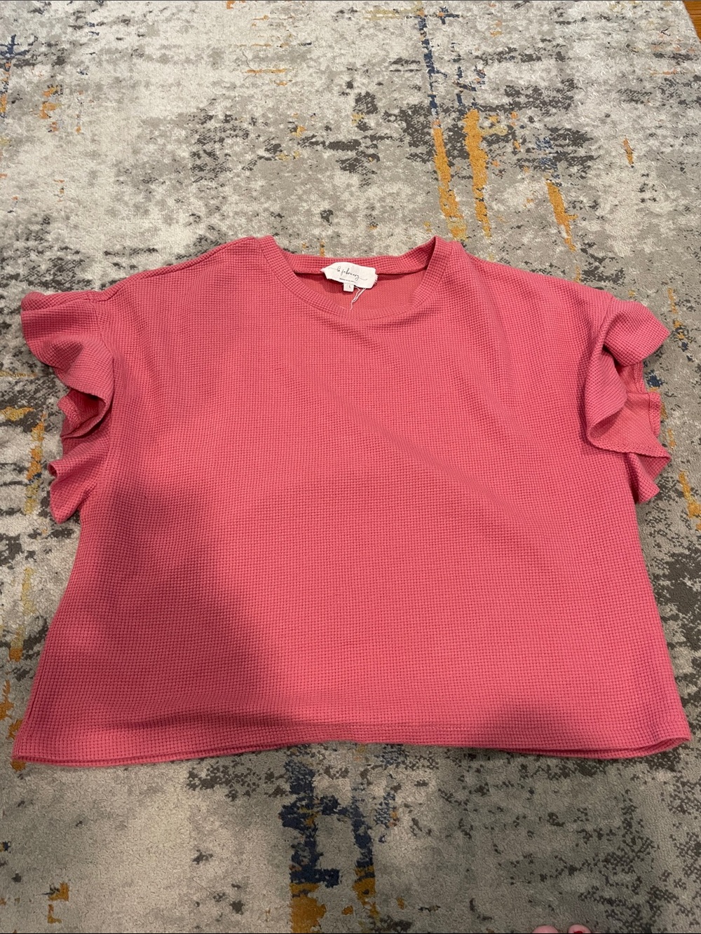 Pink Ruffle Sleeve Short Sleeve Tee